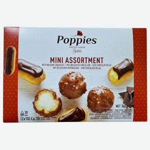 Мини-эклеры Poppies Ассорти с начинкой из ванильного крема в бельгийском шоколаде с фундуком замороженные, 345г