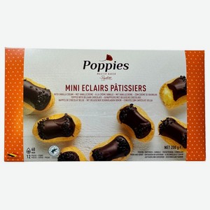 Мини-эклеры Poppies Патисьер со сливками и баварским кремом в шоколадной глазури замороженные, 200г