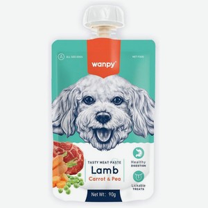 Корм Wanpy Мясной мусс из ягненка и моркови с горохом консервированный для собак, 90г, 90 г