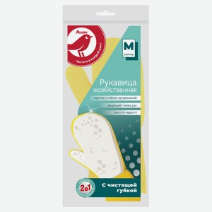 Рукавица бытовая АШАН Красная птица с губкой М, 1 шт