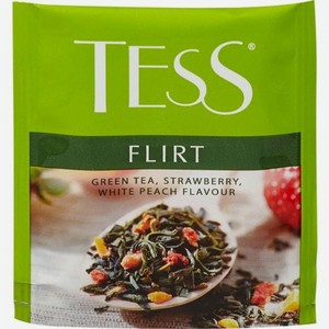 Чай зеленый Tess Flirt с клубникой и ароматом белого персика 100х1.5г, 100 шт
