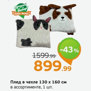 Плед в чехле 130 х 160 см в ассортименте, 1 шт.