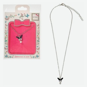 Цепочка Lukky Fashion с подвеской эмаль+металл Бабочка с жемчужиной черный