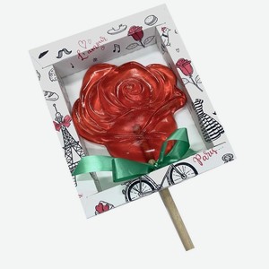 Леденцовая карамель на палочке  Роза  со вкусом клубника-бан