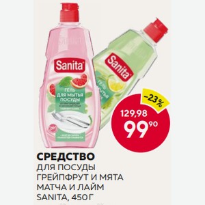 Средство Для Посуды Грейпфрут И Мята Матча И Лайм Санита, 450 Г