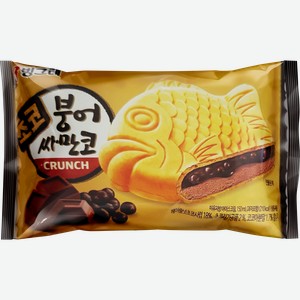 Мороженое BINGGRAE Рыбка, шоколадное с шоколадным сиропом в вафле, с змж, сэндвич, 90г