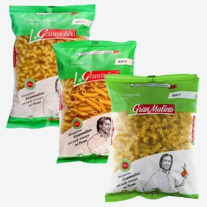 Макаронные изделия  Гранмулино  в асс ( рожки, рожки витые, перо) 400гр, Поспелихинская МФ ООО