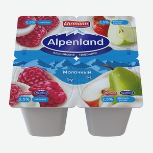 Продукт йогуртный Альпенлэнд мдж 2,5% 95г*4 БЗМЖ малина/яблоко груша