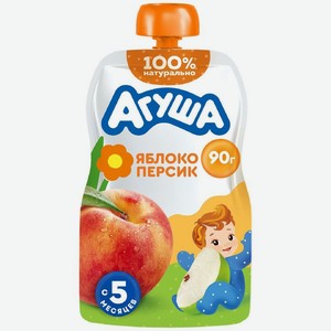 Пюре детское фруктовое Агуша Яблоко-Персик с 5 месяцев, 90г