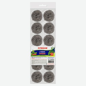 LAIMA Губки (мочалки) для посуды металлические, цвет: Серебряный, 12 набор