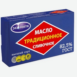 Масло сладкосливочное Экомилк Традиционное несолёное 82.5% БЗМЖ 160г, 160 г