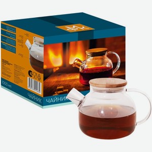 Чайник МФК стеклянный с бамбуковой крышкой в подарочной упаковке НВ07 1000мл, 1 л