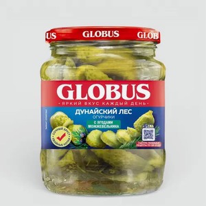 Огурцы «Globus» маринованные с можжевельником, 500 мл