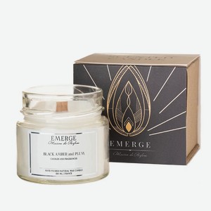 EMERGE Свеча ароматическая Черная Амбра и Слива с деревянным фитилем, 100 мл
