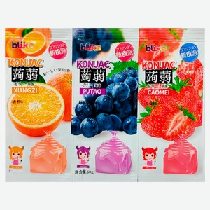Желе мармеладное Blike с конжаком со вкусами апельсина-клубники-винограда Китай 60 г, в ассортименте