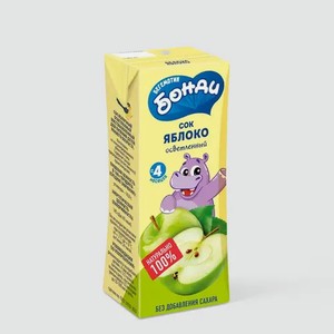 Сок «Бегемотик Бонди» Яблоко, осветленный, 0,2 г, 200 мл
