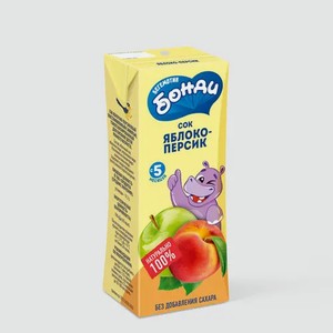 Сок «Бегемотик Бонди» Яблоко-персик, 0,2 г, 200 мл
