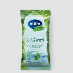 Влажные салфетки «Aura» Tropic Cocktail с антибактериальном эффектом, 15 шт, 0,1 г