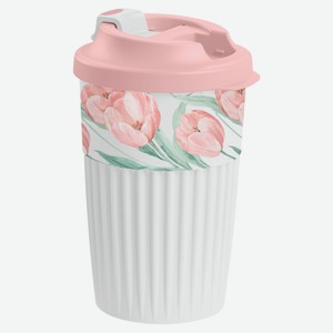 Стакан для горячих напитков Phibo с клапаном розовый Цветы, 450 мл
