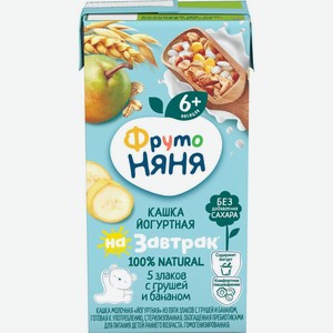 Детское питание кашка ФРУТОНЯНЯ молочная, йогуртная из пяти злаков с грушей и банан с 6 мес, Россия, 200 мл