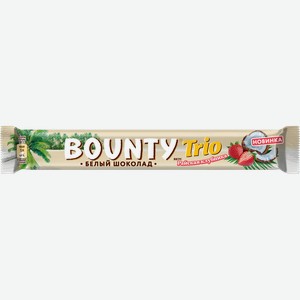 Батончик шоколадный BOUNTY Trio Райская клубника в белом шоколаде с кокосом и клубникой, 78г