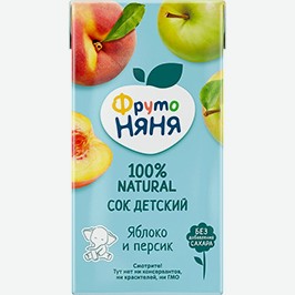 Сок Фрутоняня, Яблоко/персик, Мультифрукт, 200 Мл