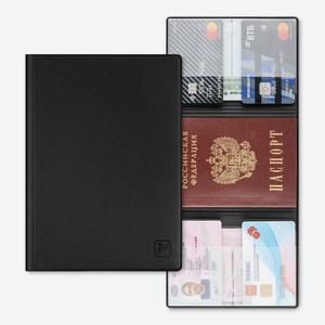 FLEXPOCKET Обложка для автодокументов из экокожи с дополнительными отделениями, цвет: Черный