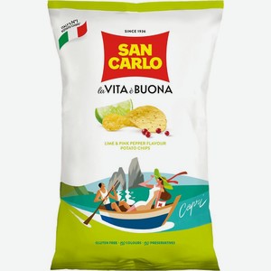 Чипсы картофельные San Carlo Piu Gusto лайм и розовый перец, 150г, 150 г