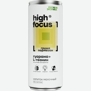 Напиток молочный ЭкоНива High Focus на основе чая и экстракта гуараны со вкусом груши и сыра Пармезан безлактозный 2.5%, 245мл