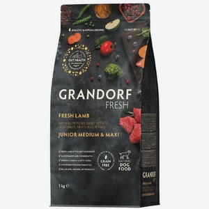 Корм сухой Grandorf Fresh Свежий Ягненок беззерновой гипоаллергенный для юниоров средних и крупных пород, 1кг, 1 кг