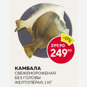 Камбала Свежемороженая Без Головы Желтопёрая, 1 Кг