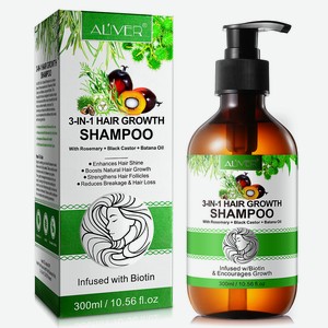 ALIVER Шампунь для волос 3 в 1 с маслами розмарина, касторки и батана, 300 мл