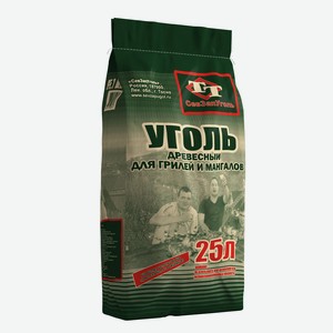 Уголь древесный в крафт-мешке 25л СевЗапУголь