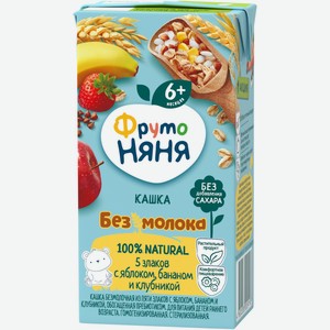 Каша ФрутоНяня безмолочная овсяная с яблоком бананом и клубникой с 6 месяцев, 200мл