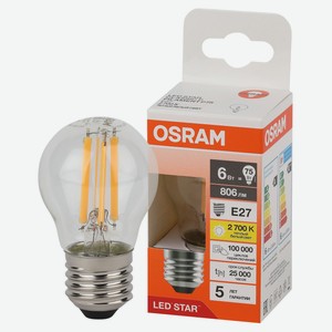 Лампа Osram LED STAR шар 6W E27 теплый белый свет, 1 шт