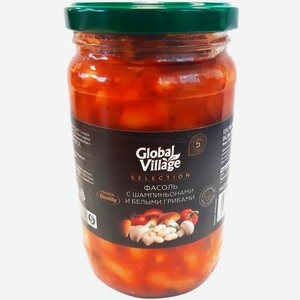 Фасоль Global Village Selection с шампиньонами и белыми грибами, 360г, 360 г