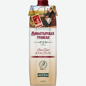 Вино Монастырская Трапеза красное сухое 12% 1л