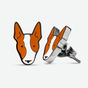 CAROMIC Серьги бижутерия гвоздики пусеты Бультерьер, цвет: Коричневый, размер: 9