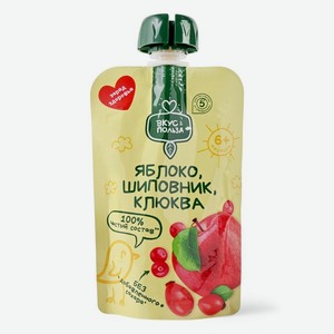 Пюре Вкус & Польза из яблок шиповника и клюквы для детей с 6 мес. 90г, 90 г