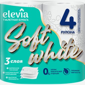 Бумага туалетная ELEVIA 3 слоя, 4шт