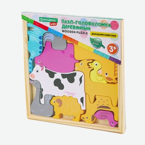 BRAUBERG Пазл-деревянный развивающий для детей  Домашние животные , цвет: Комбинированный, 1 шт