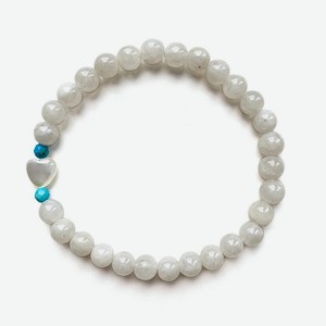 LAPUSH Браслет на резинке с натуральным лунный камень и сердцем, цвет: Белый, размер: 16 см