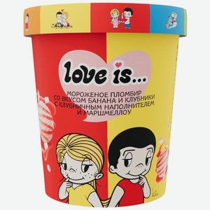 Мороженое Love Is Пломбир банан с клубничным наполнителем и маршмеллоу 270г, 270 г