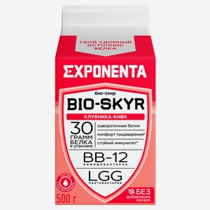 Напиток кисломолочный Exponenta BIO-SKYR Клубника-киви без добавления сахара 0% БЗМЖ Беларусь охлажденный, 500 г