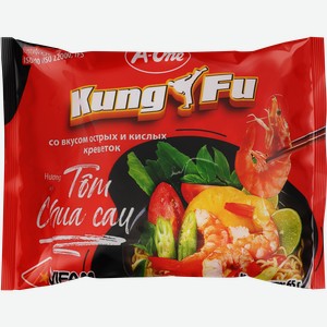 Лапша A-ONE Kung Fu, со вкусом острых и кислых креветок, 65г
