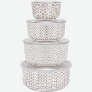 Набор мисок UNIFICO Esmeralda 300/500/930/1420мл, с крышкой, керамика, Арт. 10000012928, 4шт