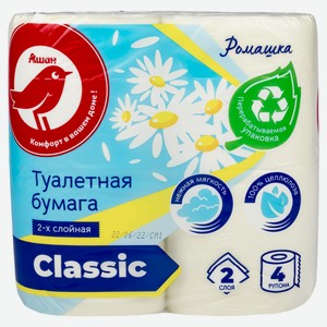 Бумага туалетная АШАН Красная птица многослойная с ароматом ромашки, 2 слоя, 4 рулона