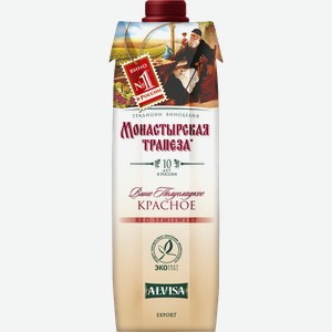 Вино Монастырская Трапеза красное полусладкое 11% 1л