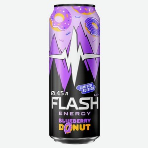 Напиток энергетический Flash Up Energy Blueberry Donat со вкусом черники и пончика, 450мл