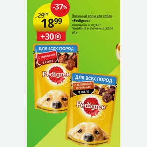 Влажный корм для собак «Pedigree» говядина в соусе / телятина и печень в желе 85 г